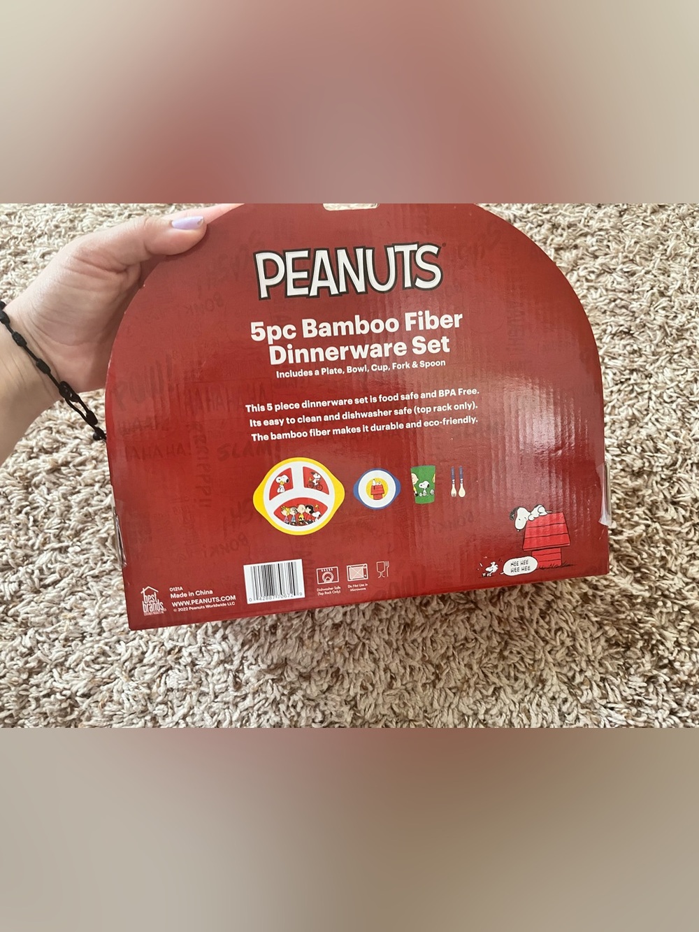 Peanuts 5pc Bamboo Fiber Dinnerware Set Plate, Bowl, Cup, Fork & Spoon - Picture 6 of 8